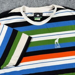 LRG Striped Short Sleeve T-Shirt Crew‎ Neck Giraffe Logo Colorful Top Men's